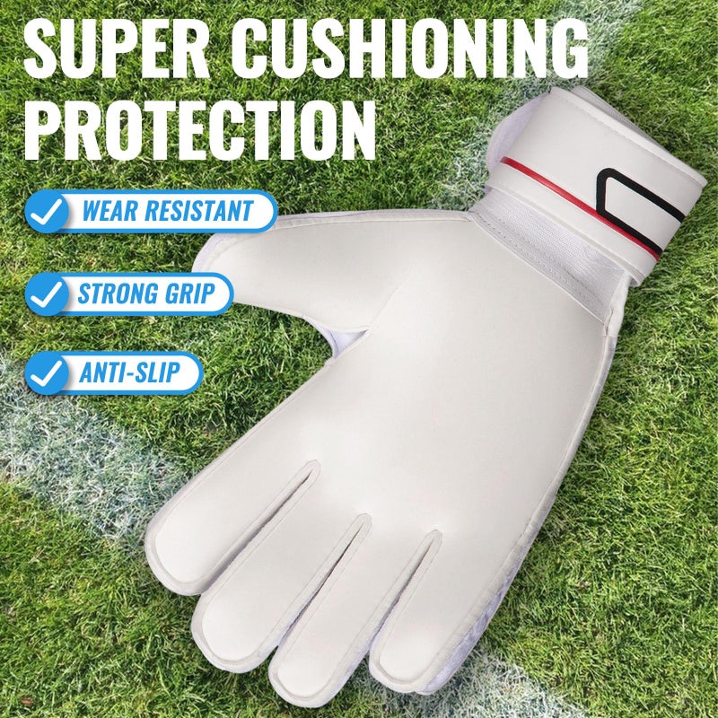 Malker Soccer Goalie Gloves Goalkeeper Gloves with Fingersave and Double Wrist Protection, Strong Grip Goalkeeper Gloves for Youth&Adult Size 5(White) - Image 4